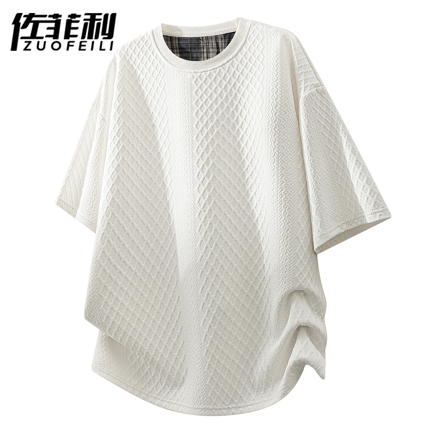 专柜网格纹短袖男夏季新款2026潮牌冰丝凉感半袖衣服青少年休闲T