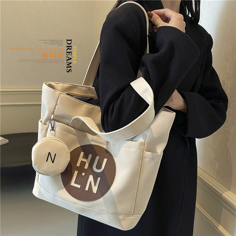 专柜帆布包女2024大学生手提托特包百搭大容量上课包休闲简约单肩