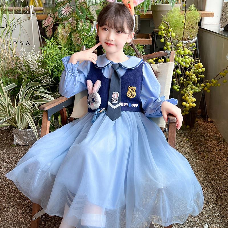 女大童秋装连衣裙朱迪兔子警官cos服春秋季2025新款女孩长袖裙子8