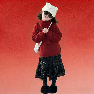 女童红色拜年服2026儿童冬装喜庆风衣服女孩裙子加厚拜冬年服套装