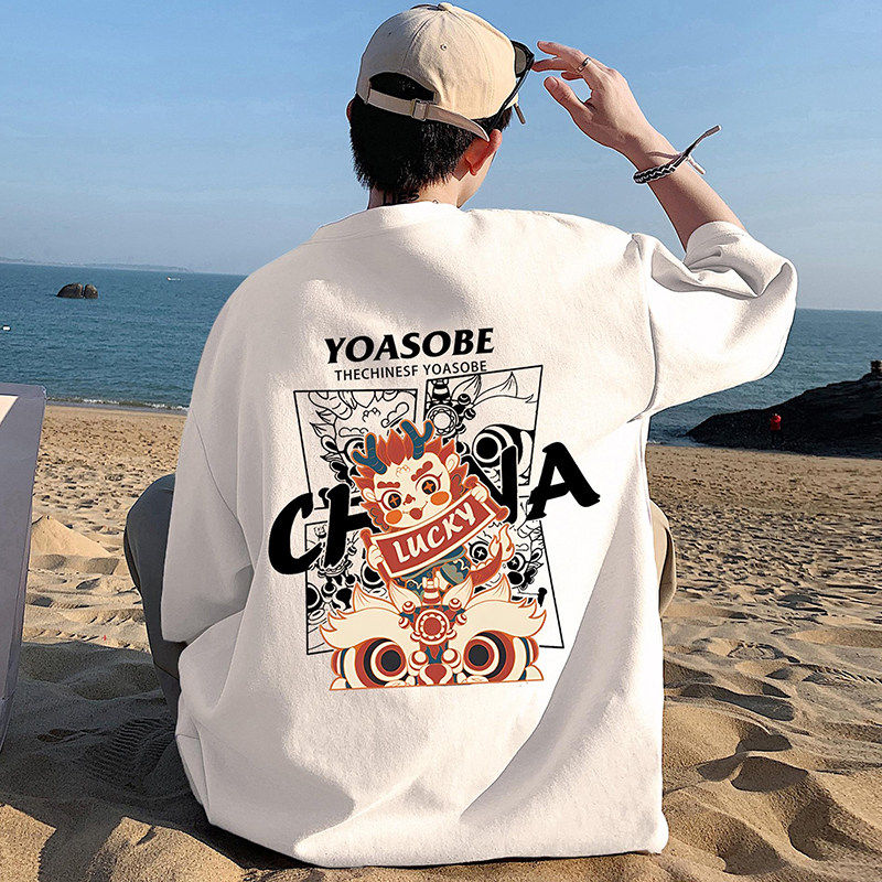 专柜国潮短袖t恤男2025新款夏季潮牌宽松印花上衣潮流纯棉半袖体