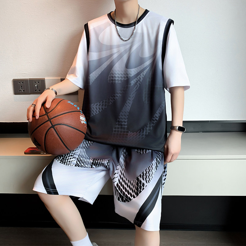 专柜篮球服套装男夏季冰丝速干短袖短裤一套搭配帅气休闲青少年运