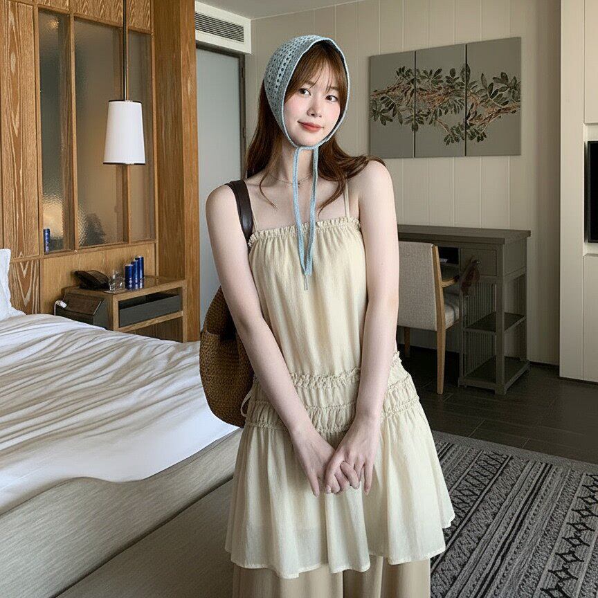 专柜赵露思同款浪漫旋律 莱赛尔花边拼接设计感连衣裙叠穿吊带裙
