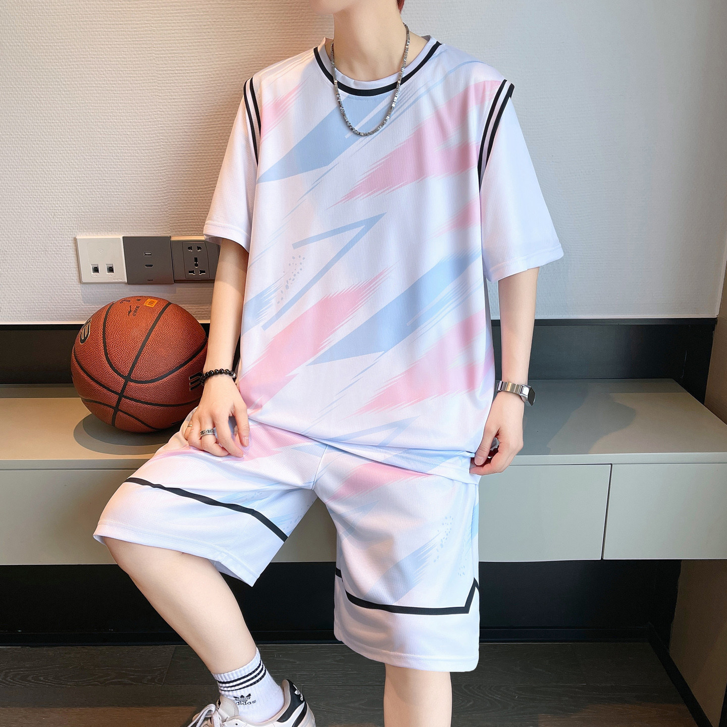 专柜渐变篮球服套装男夏季速干透气假两件短袖短裤青少年运动两件