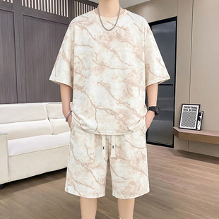 专柜休闲运动套装男夏季新款潮牌两件套凉感短袖短裤搭配一套帅气