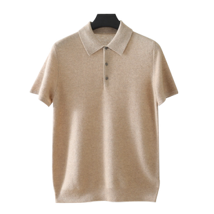 Polo领短袖T恤羊绒衫男100纯羊绒半袖秋冬针织打底翻领体恤衫毛衣