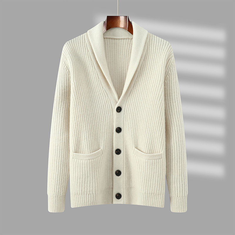 青果领男士加厚100%纯山羊绒开衫