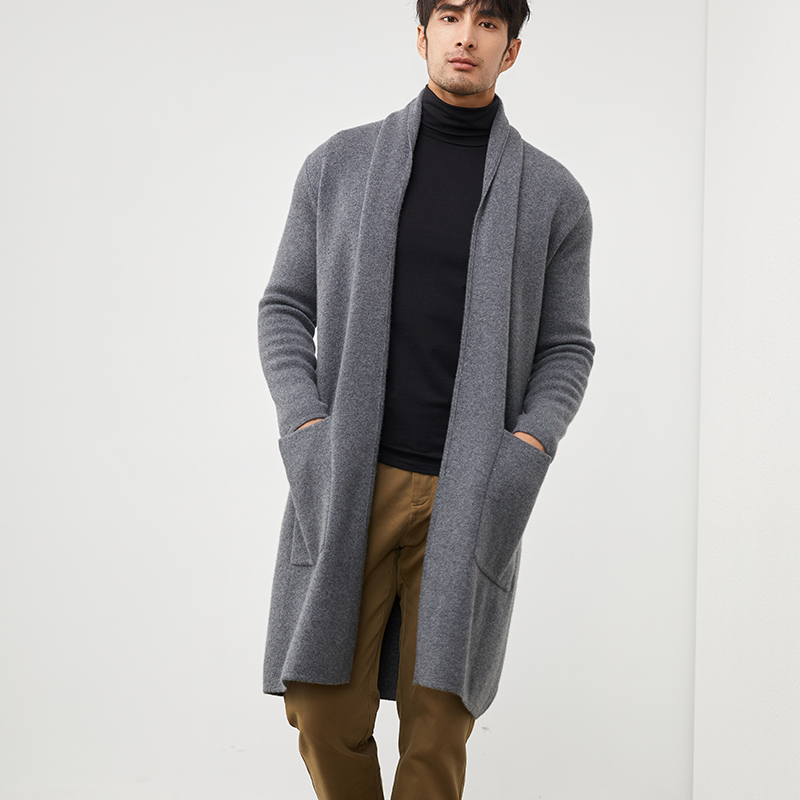 中长款100纯羊绒大衣男开衫外套