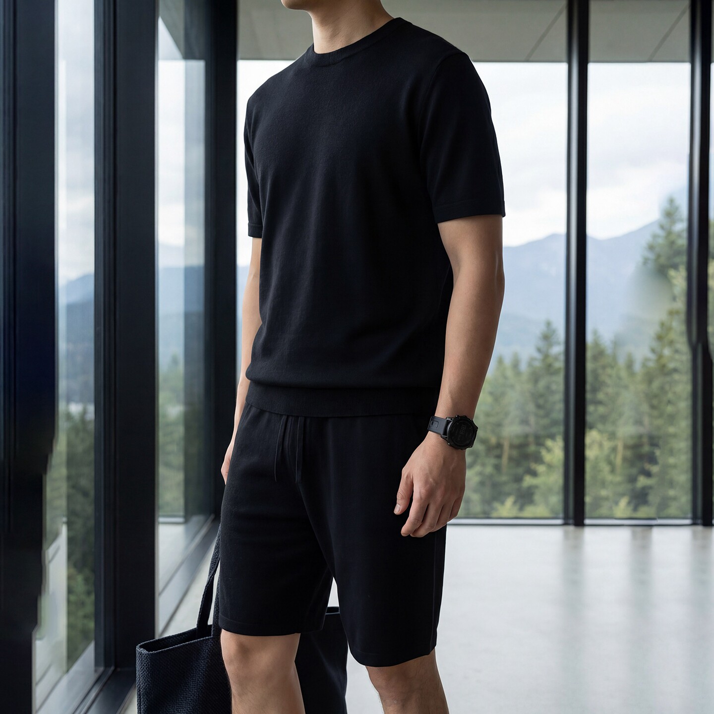 男士山羊绒套装春夏季圆领短袖t恤男款2026新款外穿短裤男羊绒裤