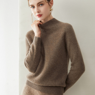 半高领加厚100纯山羊绒衫女秋冬季针织打底衫高端中领插肩袖毛衣
