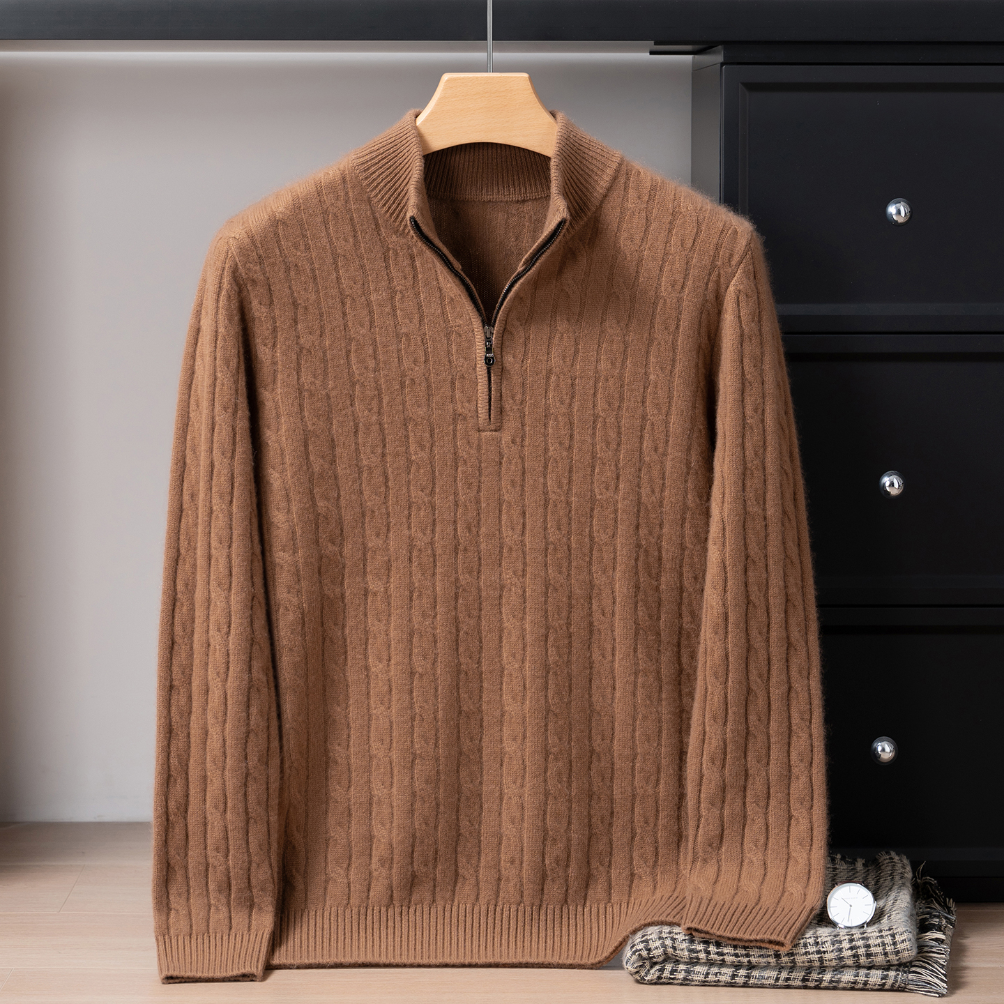 统悦半高领男士100%纯山羊绒衫