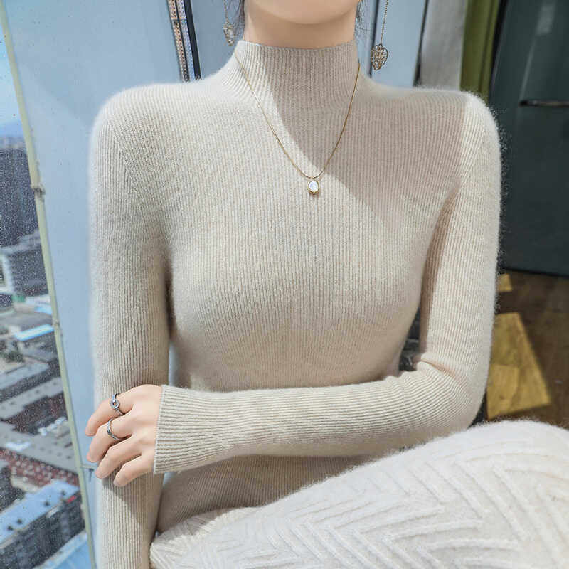 半高领女士100%纯山羊绒衫秋冬季针织打底套头衫洋气修身显瘦毛衣,女装/女士精品,羊绒衫,淘宝优惠券,粉丝福利购,淘宝优惠卷