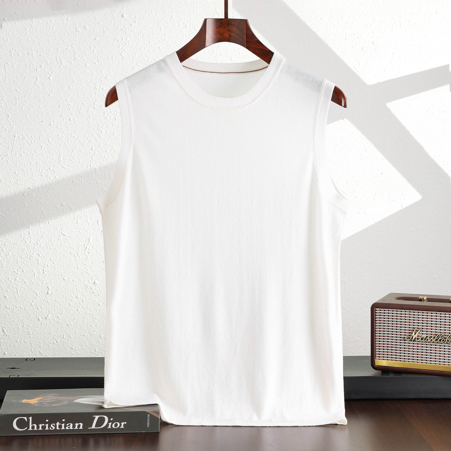 宽松内搭精纺100%纯羊毛背心男