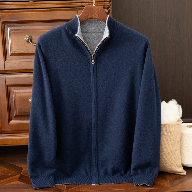 双面穿100%纯山羊绒男士外套开衫