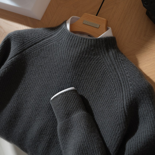 统悦半高领加厚男士纯山羊绒衫