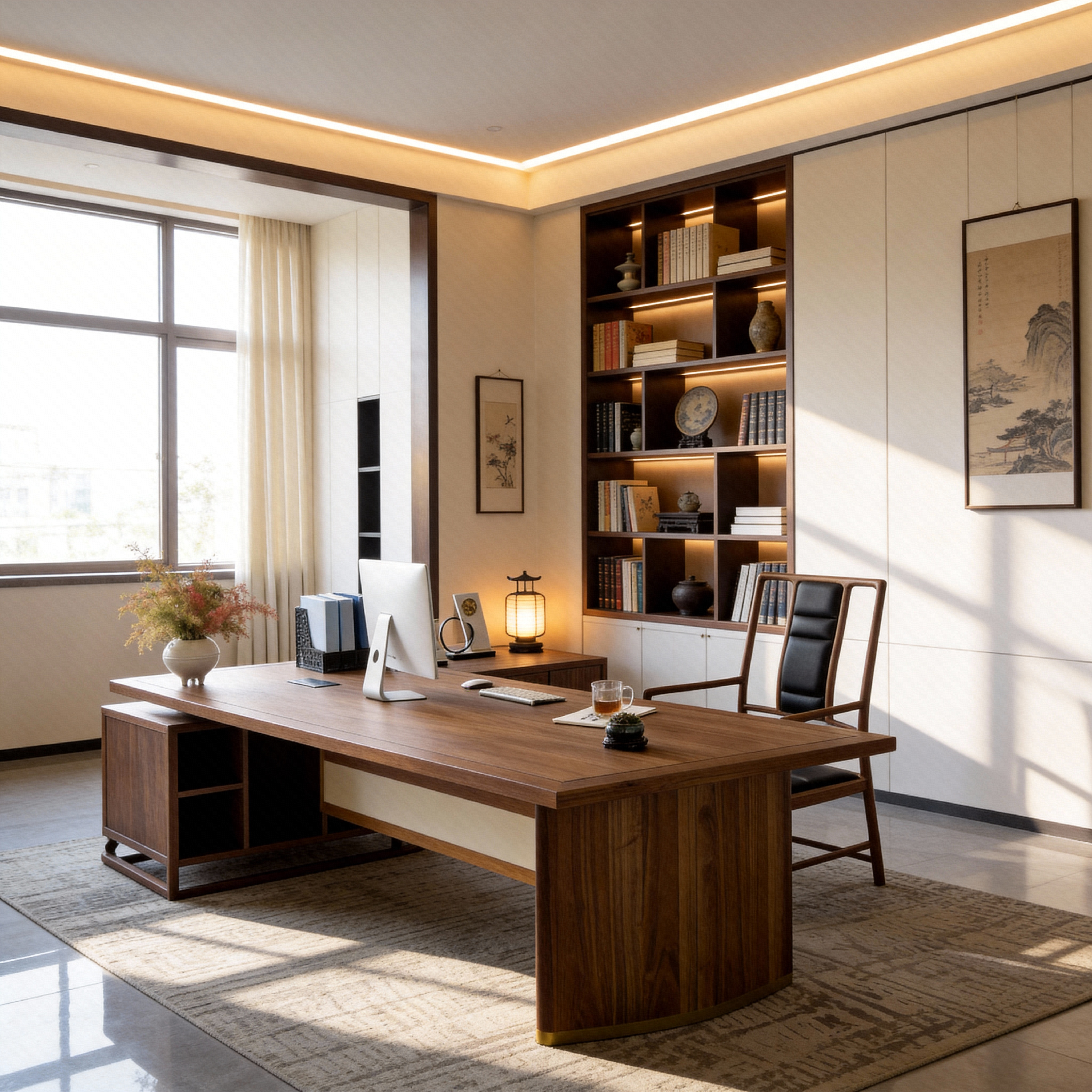 北美黑胡桃白蜡木宋式美学高端定制总裁办公室大班台总经理主管桌,商业/办公家具,大班台/主管桌,淘宝优惠券,粉丝福利购,淘宝优惠卷