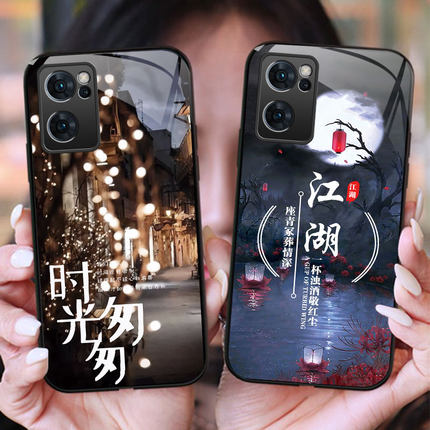 时光匆匆OPPOReno7手机壳reno6pro玻璃reno5pro+防摔5G保护套4SE全包镜头PEQM00硅胶软边硬壳PDSM00男女创意