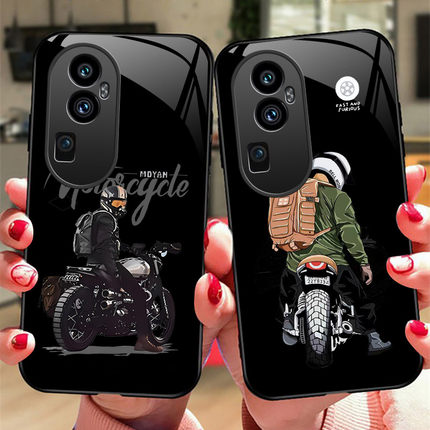 机车男孩OPPOReno10手机壳Reno9Pro玻璃8pro+保护套7SE防摔ren06硅胶软边硬壳5G全包镜头PGX110男女PEPM00潮