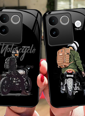 机车男孩vivoS17手机壳S16Pro玻璃S15E硅胶软边硬壳S12防摔S10/9/7/6/5保护套5G全包s1男女por卡通V2048A新潮