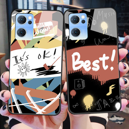 OPPOReno7SE手机壳5G全包防摔oppo玻璃reno7se硅胶软边硬壳rome七es男女opop情侣0pprone7se涂鸦卡通0pp0个性