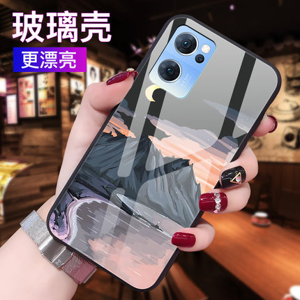 oppoReno7se手机壳5G玻璃OPPO全包防摔reno7SE男女opop情侣remo7es硅胶软边硬壳opoop卡通文艺reon七se保护套