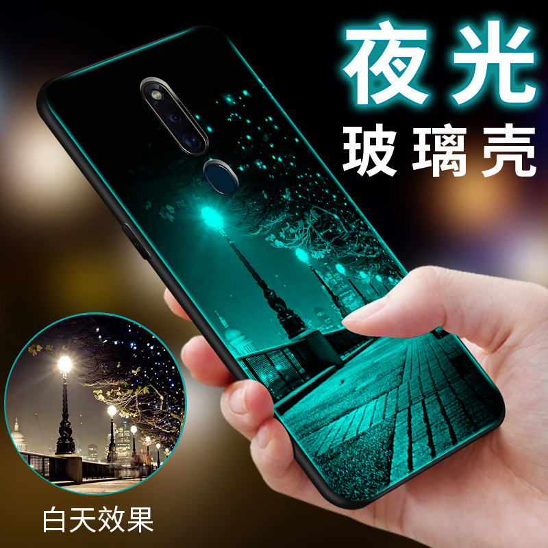 OPPO F11Pro手机壳R19夜光玻璃壳oppof11pro个性保护套创意潮男女款外壳硅胶软边硬壳全包边防摔镜面网红外套 3C数码配件 手机保护套/壳 原图主图