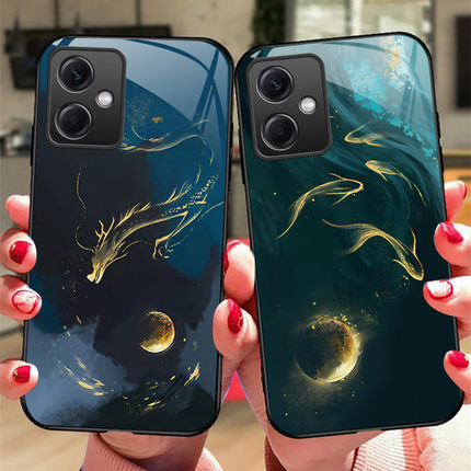 国潮飞龙红米Note12手机壳12pro玻璃保护套note12Turbo防摔12pro+硅胶软边硬壳5G男女小米Redmi全包pro极速版