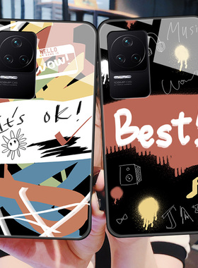 适用于RedmiK50Pro手机壳红米k50玻璃5G全包防摔22041211AC硅胶软边硬壳22011211C男女OK涂鸦卡通k五十p0r潮