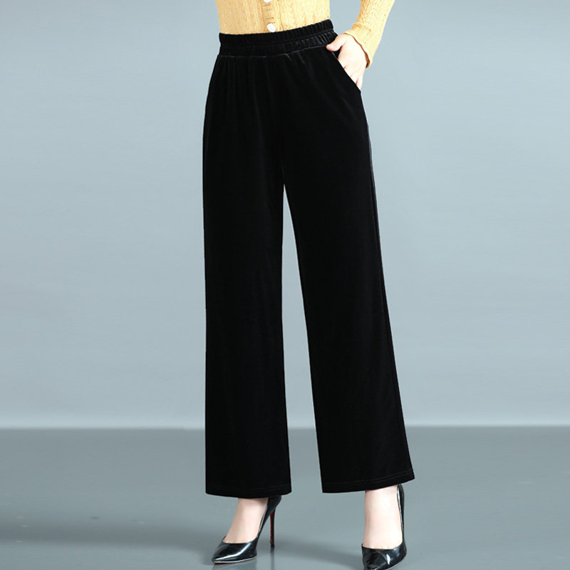 25专柜金丝绒中年妈妈女春秋洋气垂感宽松直筒高腰黑色休闲阔腿裤