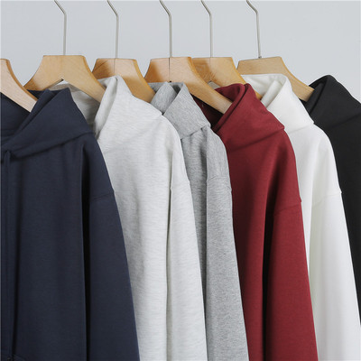 重磅灰色圆领薄款连帽卫衣男女同款2024新款春秋宽松上衣外套