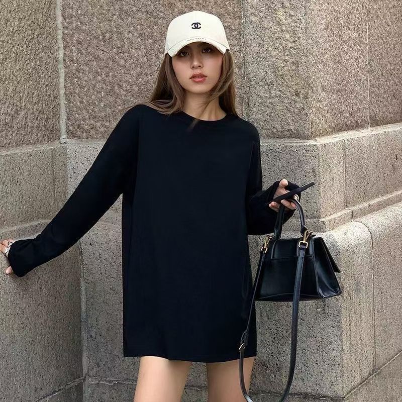 下装消失中长款长袖t恤女遮屁股大码200斤高个子加长版内搭打底衫