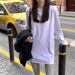 高个子白色下装消失中长款t恤女遮屁股大码200斤长袖内搭打底衫潮