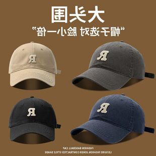 防晒大头围小众标棒球帽inv遮阳帽字母男女百搭小R鸭舌帽学生显脸