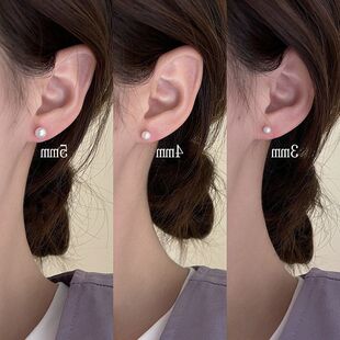 珍珠999彩色耳环耳钉S天然免摘纯银淡水睡觉耳洞女养耳饰高级小众