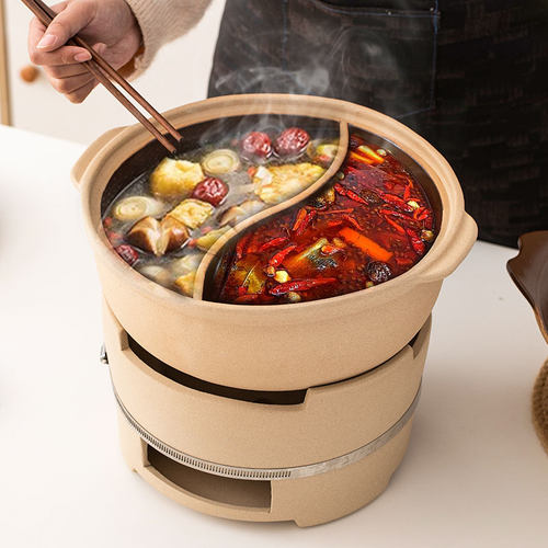 瓷渊阁中式陶土干烧不裂鸳鸯锅