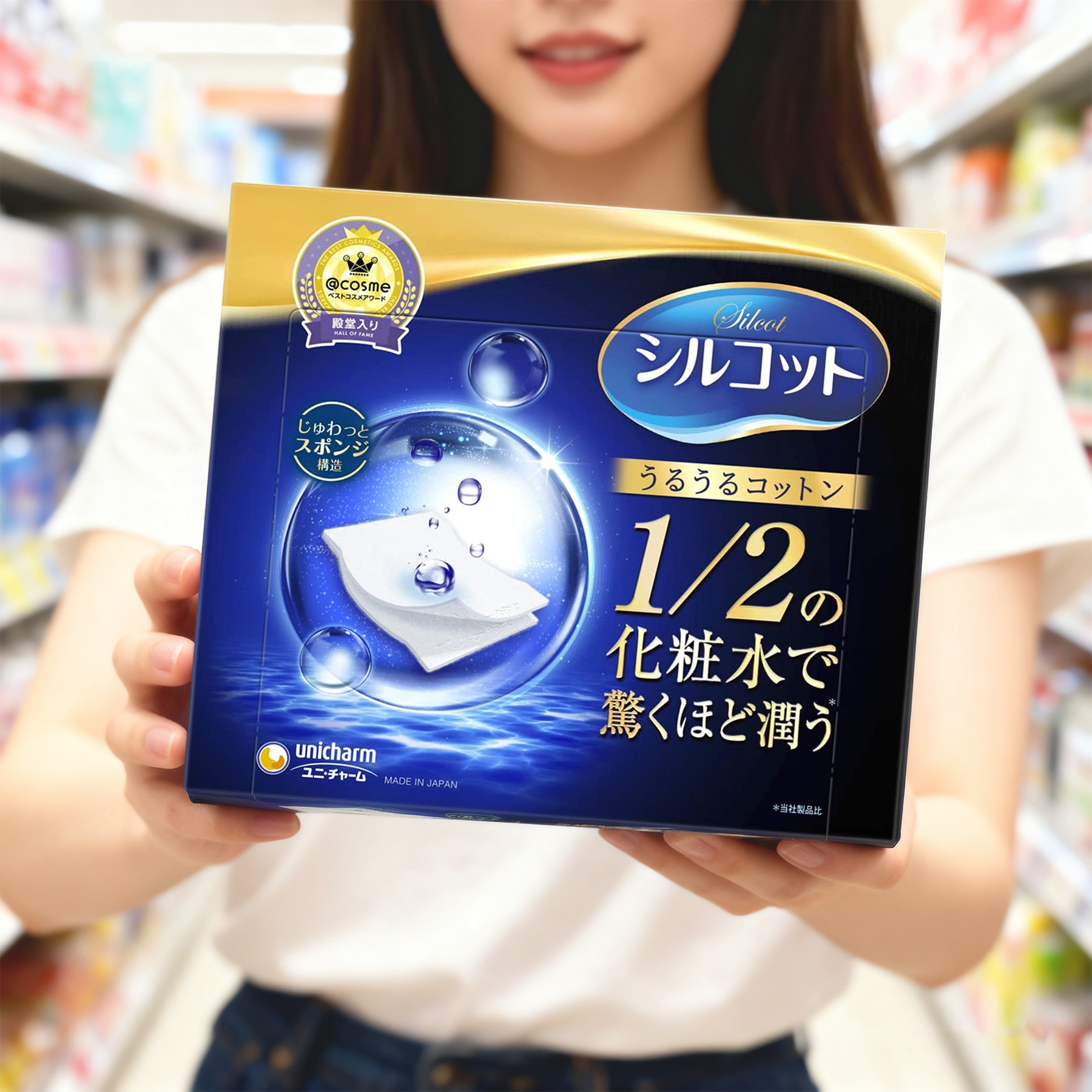 保税仓发货 进口日版尤妮佳化妆棉40片一盒  1/2省水化妆棉