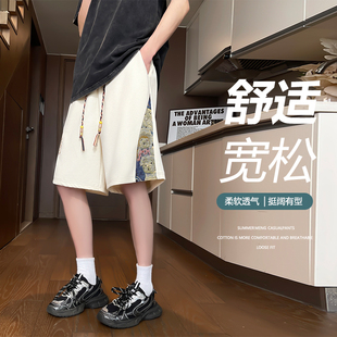 2025新款夏季中国风潮牌复古刺绣大码短裤新中式小熊宽松休闲裤男