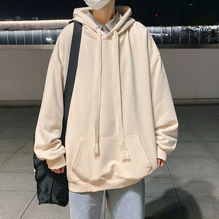 连帽卫衣男潮牌oversize美式复古纯色情侣卫衣春秋款重磅加绒外套