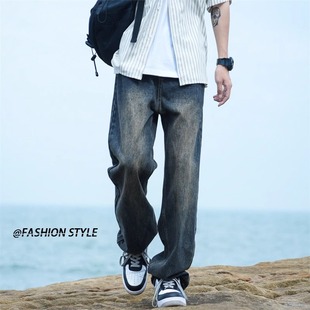 复古直筒水洗牛仔裤男士春秋季宽松休闲裤子男生潮牌夏装2024新款
