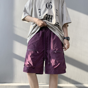 夏季机能美式复古工装短裤男宽松多袋纯色百搭休闲五分裤衩沙滩裤