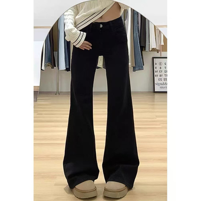 小个子美式辣妹黑色微喇牛仔裤女低腰宽松显瘦喇叭阔腿长裤