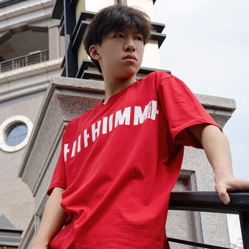 【朱佳煜同款】elle homme夏季男士t恤纯色潮流印花圆领短袖