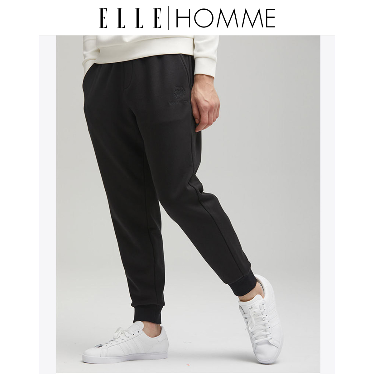 ELLE HOMME新品男士加绒卫裤运动休闲裤棉质抽绳束脚裤