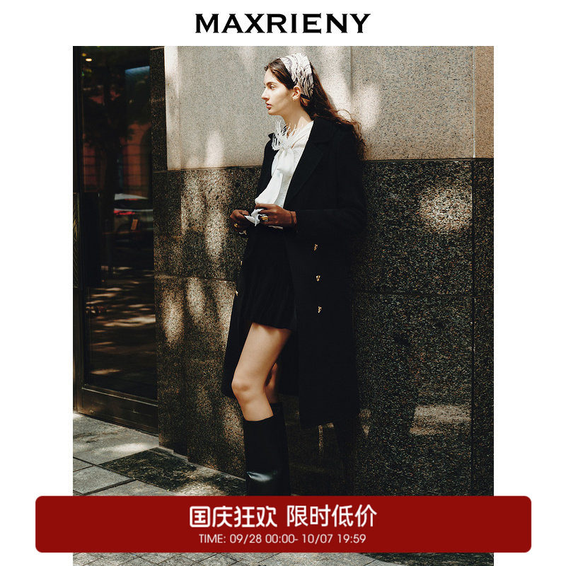 【奥莱】MAXRIENY廓形双面毛呢大衣复古军旅风羊毛外套长款图片