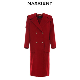 毛呢外套中长款 奥莱 MAXRIENY复古翻领大衣女冬季