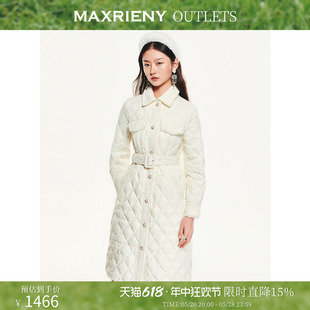 冬装 奥莱 MAXRIENY小香风菱格厚羽绒服中长款 复古通勤外套女