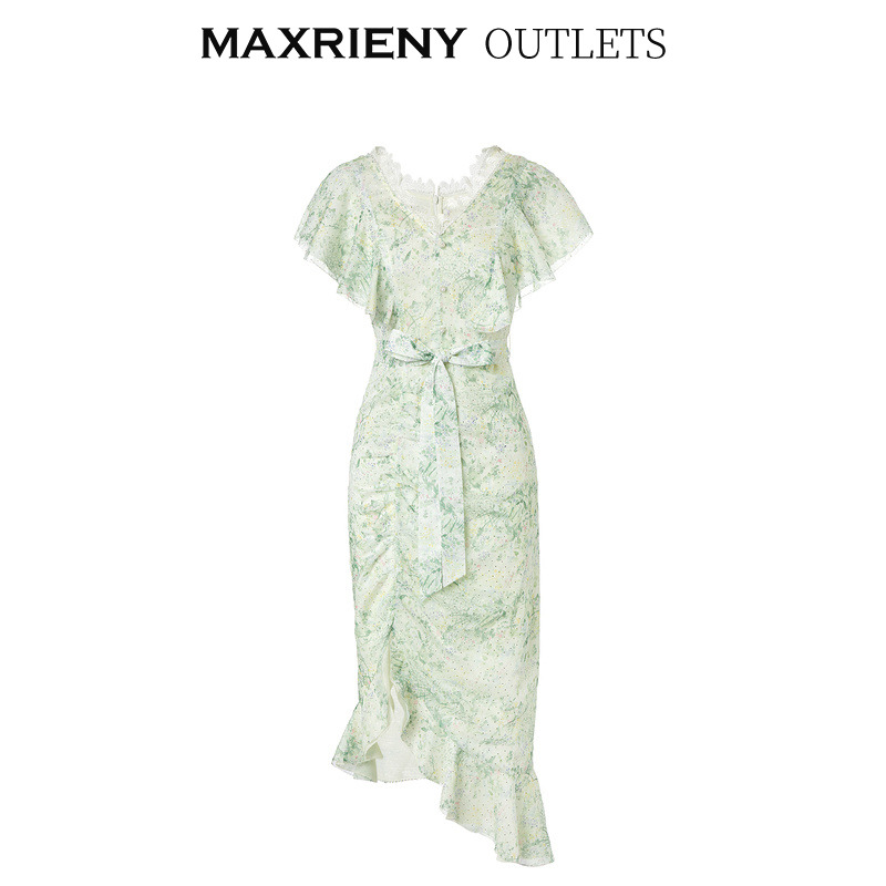 【奥莱】MAXRIENY欧式田园茶歇裙复古园艺风碎花连衣裙雪纺裙子