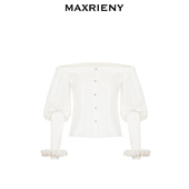 秋季 MAXRIENY一字肩吊带雪纺衫 上衣女泡泡袖 奥莱