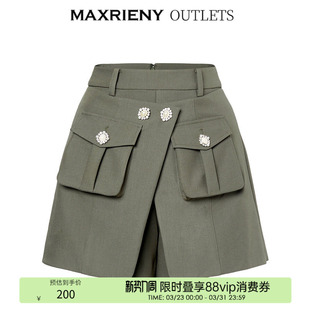 短裤 立体工装 MAXRIENY都市率性风搭片式 军绿色裙裤 奥莱