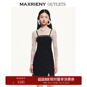【奥莱】MAXRIENY镶钻丝绒吊带小礼裙复古吊带连衣裙收腰